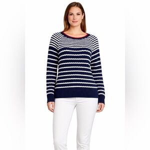 Old Navy Navy & White Striped Pullover Sweater Red Trim Size Small